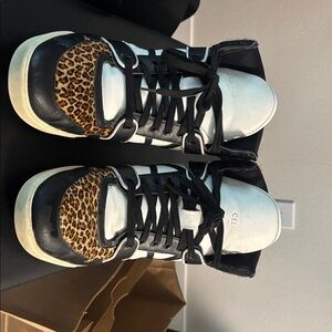 Celine Black and White Sneakers with Leopard Accents